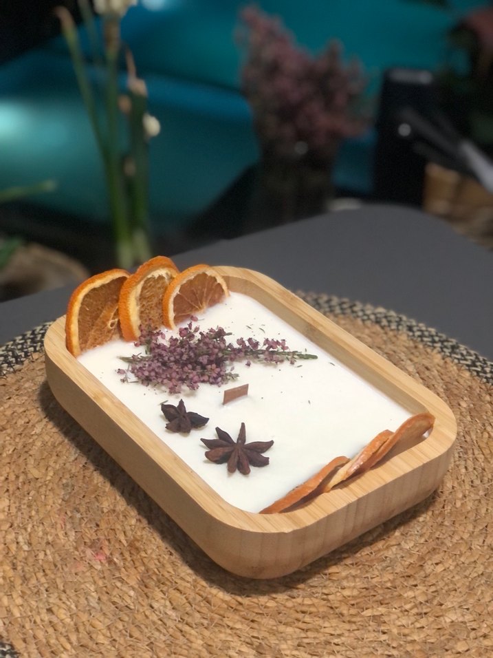 Dekoratif Ahşap Mum portakal kokulu - Görsel 3