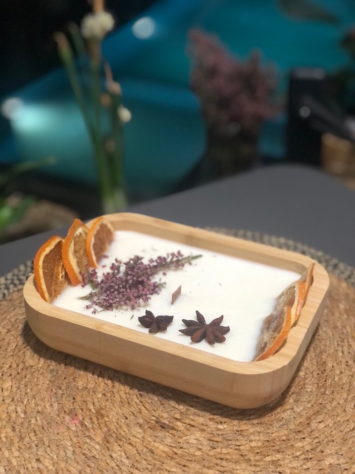 Dekoratif Ahşap Mum portakal kokulu - Görsel 2