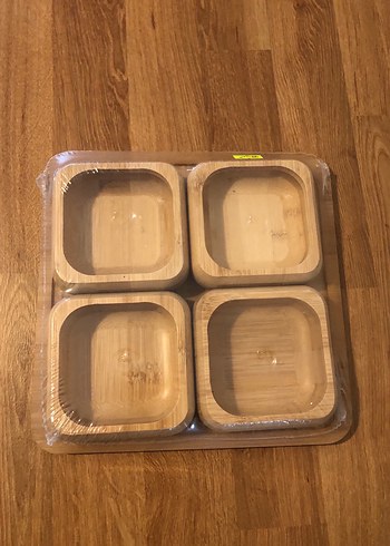 4'lü Kare Ahşap Sunum Kabı Seti - Görsel 2