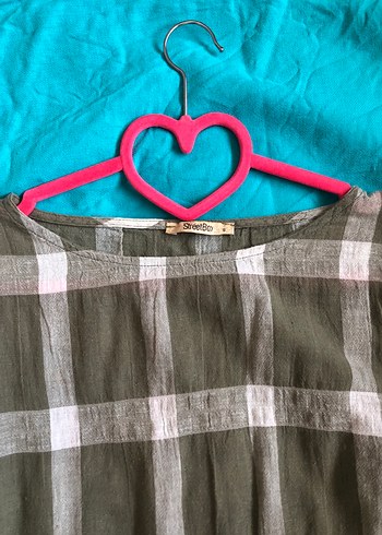 Yeşil Kareli Salaş Kadın keten Bluz streetbox marka - Görsel 4