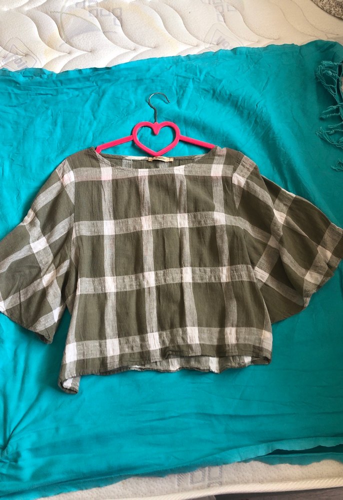 Yeşil Kareli Salaş Kadın keten Bluz streetbox marka - Görsel 5