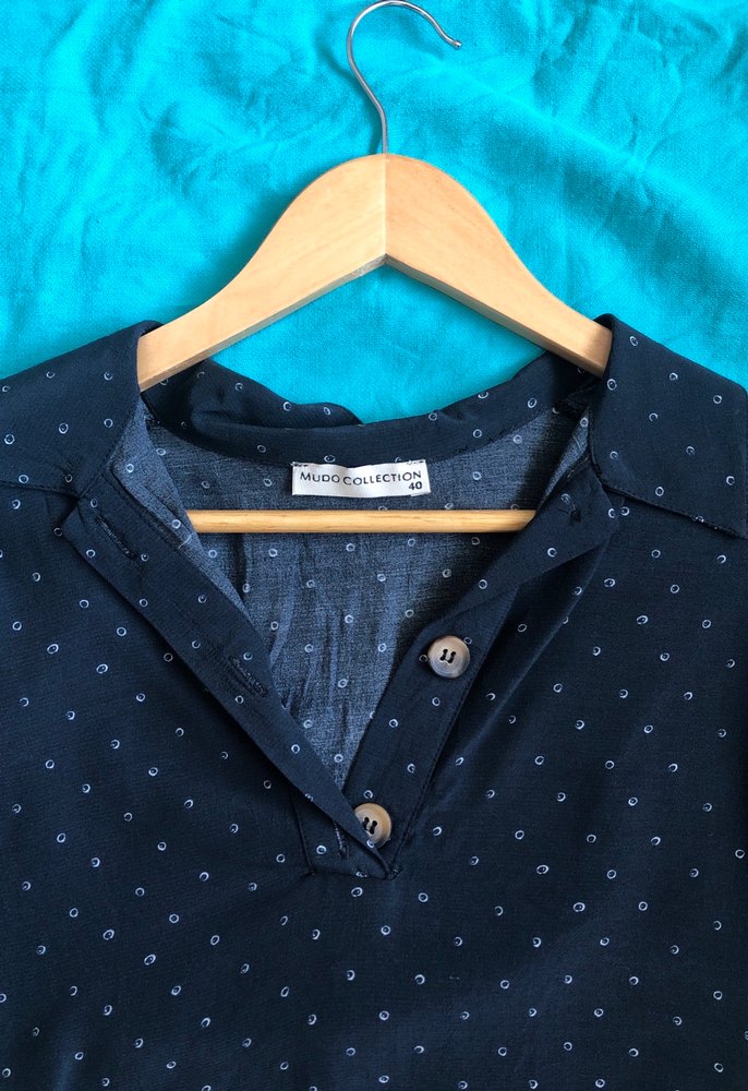 Düğmeli Kısa Kollu Lacivert Mini Denim Gömlek - Görsel 3