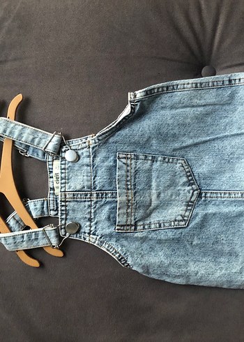 Unisex çocuk Mavi Kot Askılı Tulum - Görsel 3