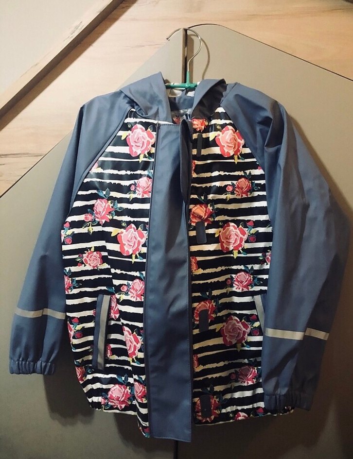 Çiçek Desenli Mavi Kız Yağmurluk - Görsel 4