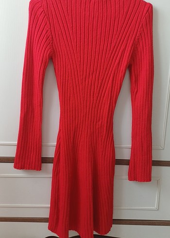 Kırmızı Fitilli Triko Midi Elbise - Görsel 5
