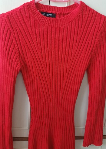 Kırmızı Fitilli Triko Midi Elbise - Görsel 2