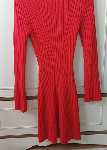 Kırmızı Fitilli Triko Midi Elbise - Görsel 4