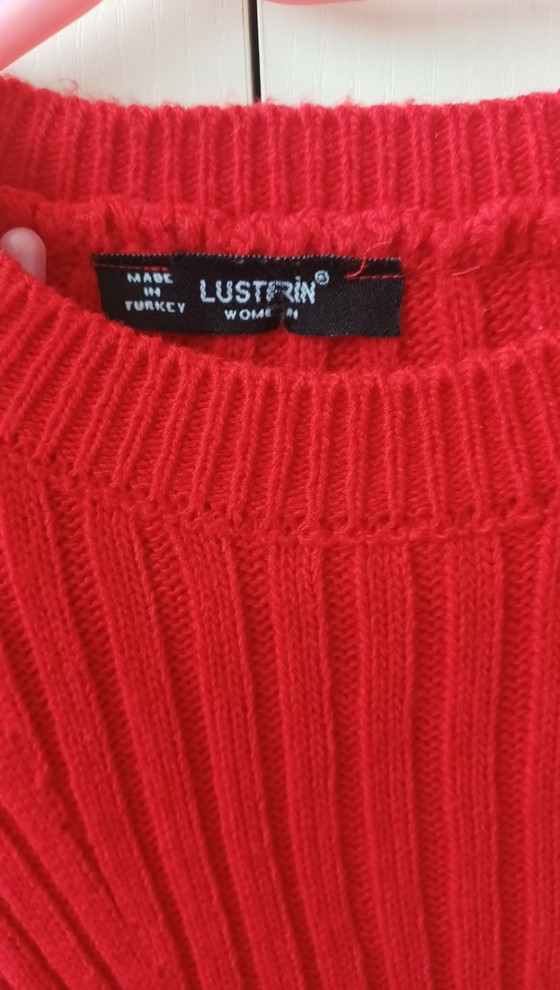 Kırmızı Fitilli Triko Midi Elbise - Görsel 3