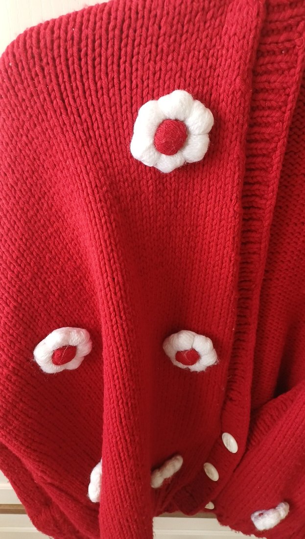 Kırmızı Örgü Çiçek Detaylı Bohem Kadın Hırka - Görsel 3