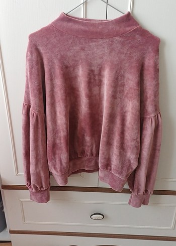 Pembe Süet Kadın Sweatshirt - Görsel 2