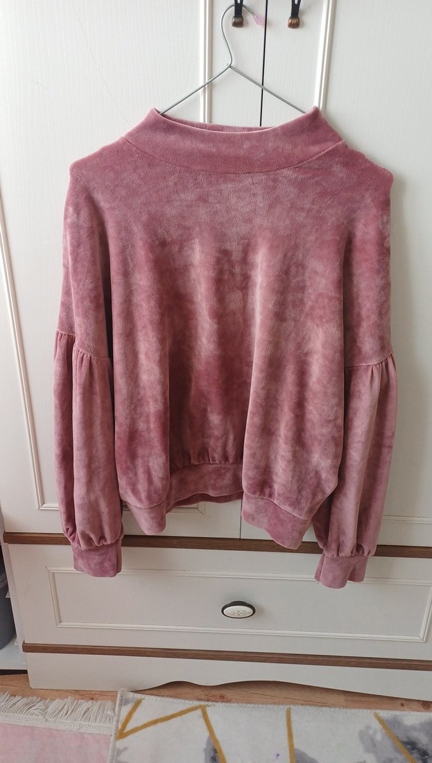 Pembe Süet Kadın Sweatshirt - Görsel 2