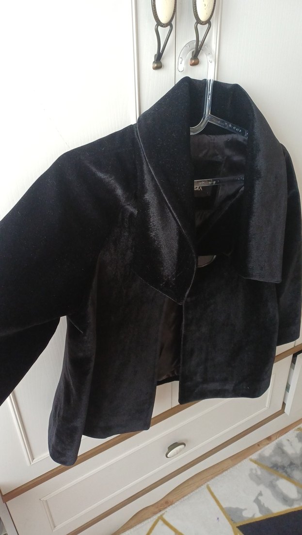 Siyah Süet Düğmeli Midi Kadın Ceket - Görsel 3