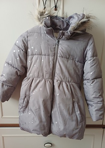 Kız Çocuk Kapüşonlu Gri Şişme Mont - Görsel 2