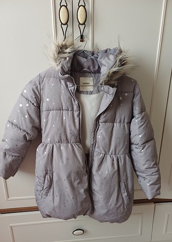 Kız Çocuk Kapüşonlu Gri Şişme Mont - Görsel 3