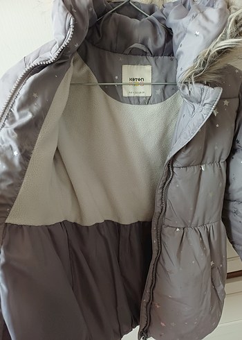 Kız Çocuk Kapüşonlu Gri Şişme Mont - Görsel 5