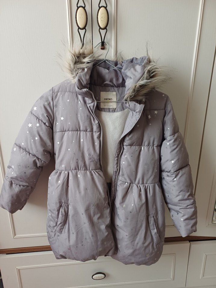 Kız Çocuk Kapüşonlu Gri Şişme Mont - Görsel 3