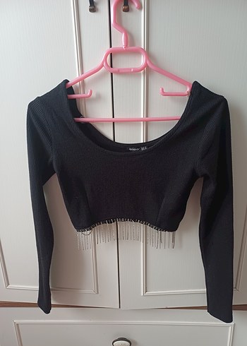 Püsküllü Siyah Uzun Kollu Triko Bluz - Görsel 3