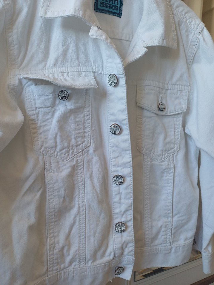 Düğmeli Beyaz çocuk Kot Ceket - Görsel 4