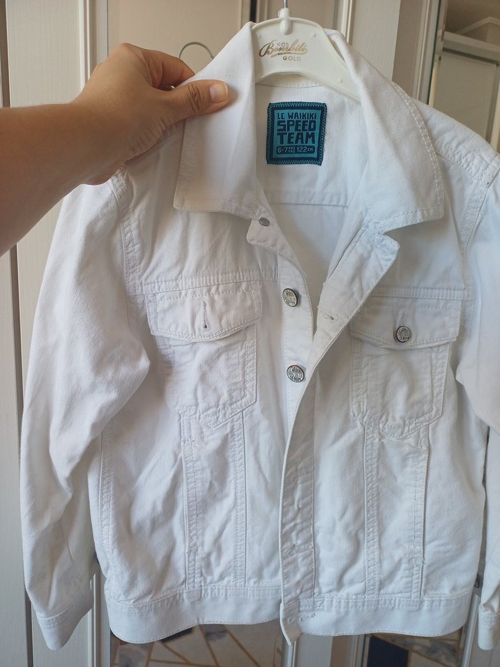 Düğmeli Beyaz çocuk Kot Ceket - Görsel 2