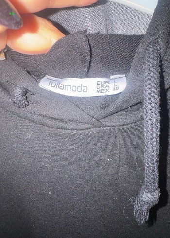 Siyah Uzun Kollu Kapüşonlu Sweatshirt Elbise - Görsel 3