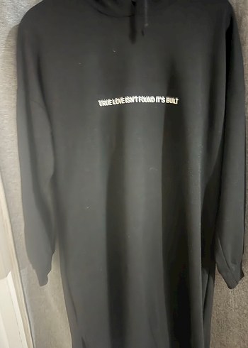 Siyah Uzun Kollu Kapüşonlu Sweatshirt Elbise - Görsel 2