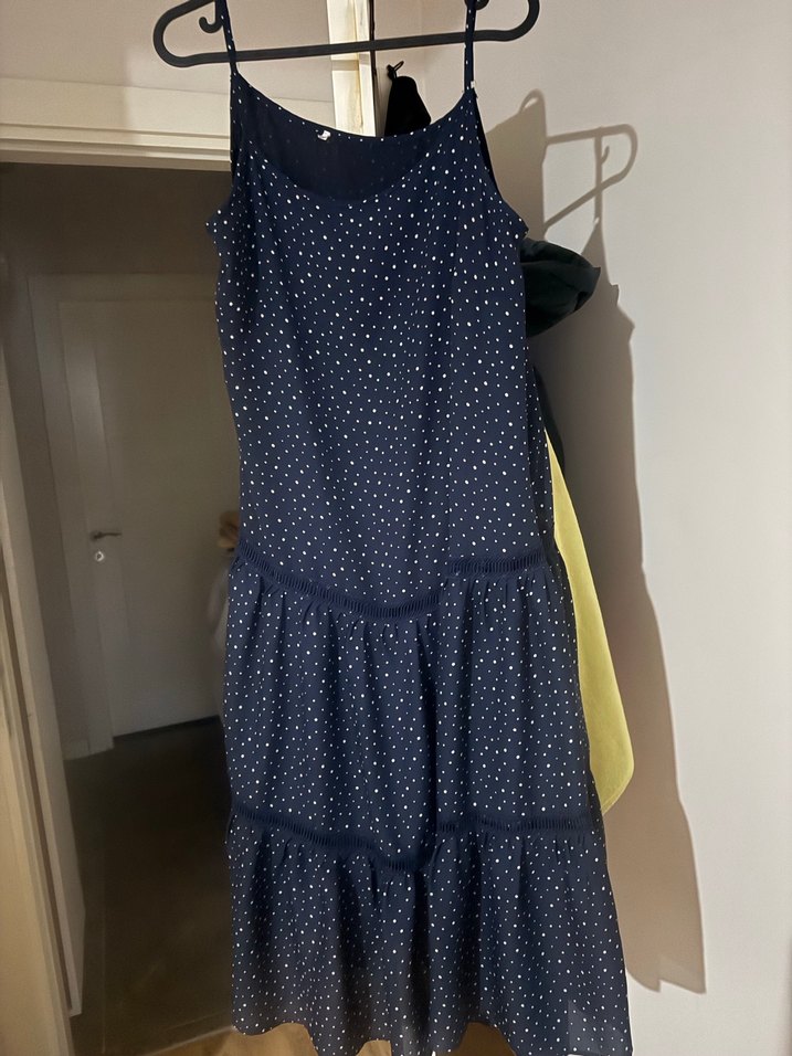 Lacivert Puantiyeli Askılı Midi Elbise - Görsel 3