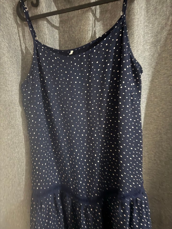 Lacivert Puantiyeli Askılı Midi Elbise - Görsel 2