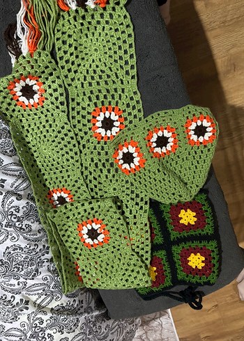 Renkli Örgü Bohem Kadın Atkı - Görsel 2