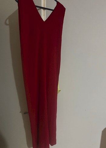 Bordo Drapeli V Yaka Uzun Elbise - Görsel 2