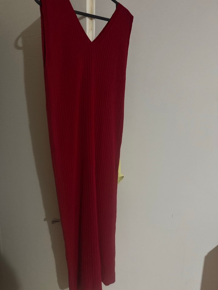 Bordo Drapeli V Yaka Uzun Elbise - Görsel 2