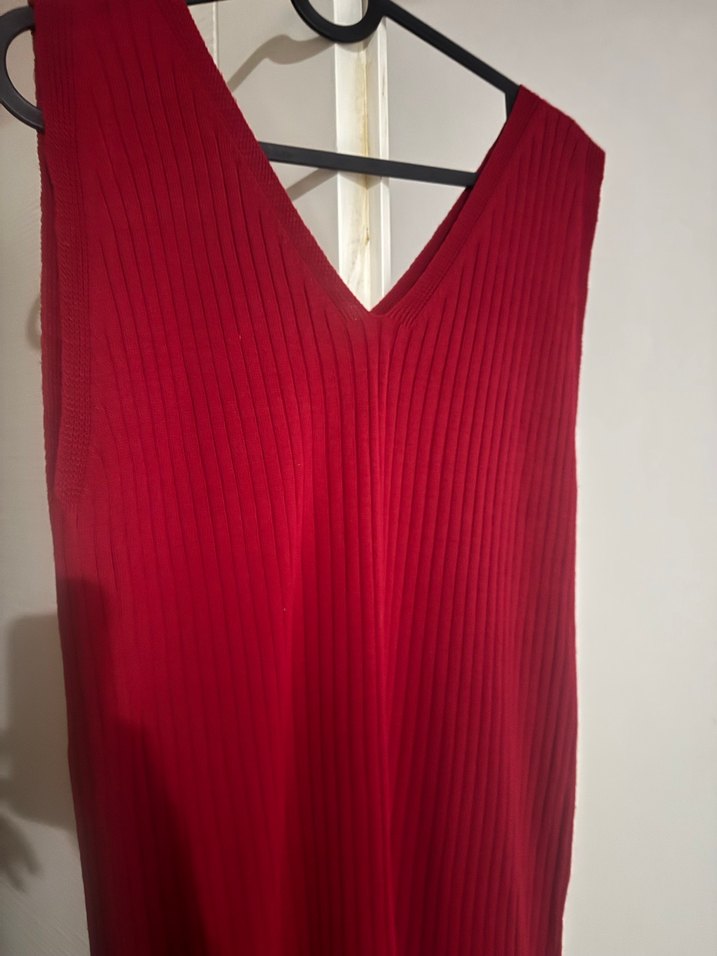 Bordo Drapeli V Yaka Uzun Elbise - Görsel 3