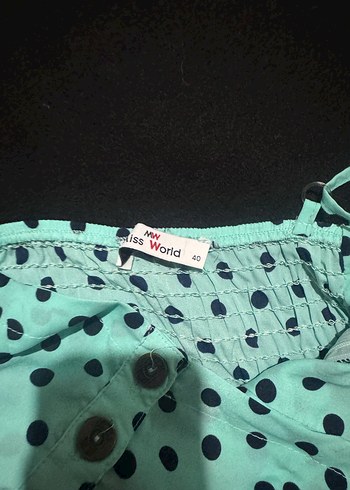 Turkuaz Puantiyeli Askılı Midi Elbise - Görsel 2