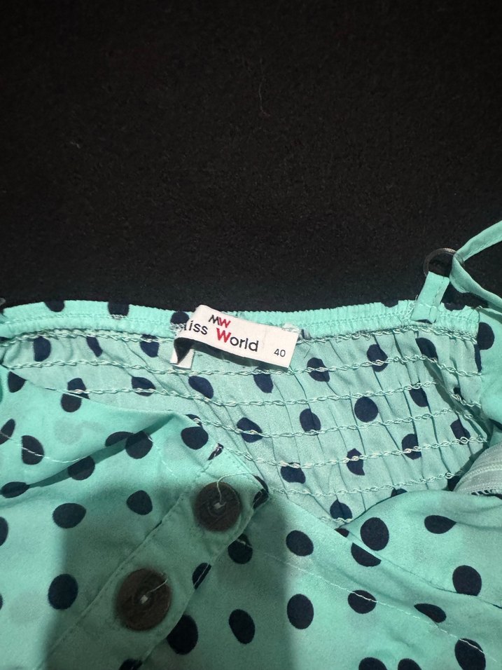 Turkuaz Puantiyeli Askılı Midi Elbise - Görsel 2