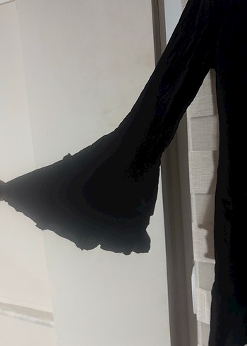 Uzun Kollu Siyah Keten elbise - Görsel 2