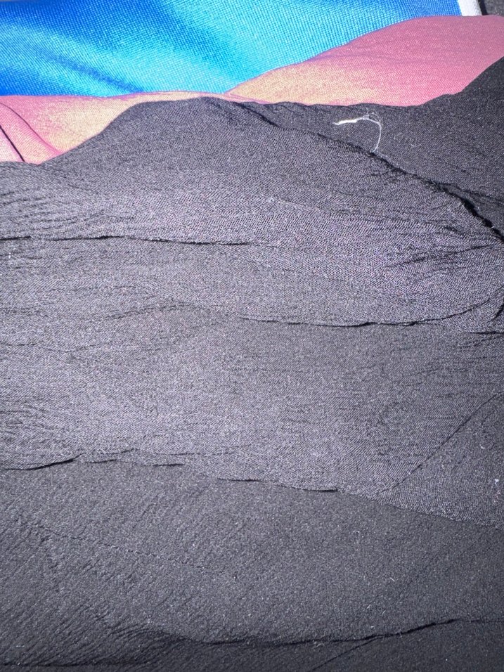 Uzun Kollu Siyah Keten elbise - Görsel 4