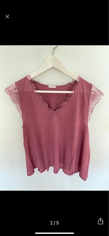 Oysho Oysho pembe dantelli pijama üstü