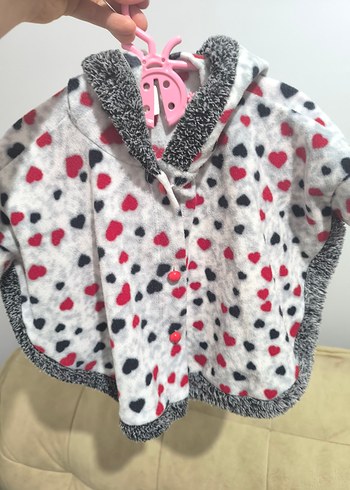 Kız Çocuk Kapüşonlu Düğmeli Baskılı Panço - Görsel 4