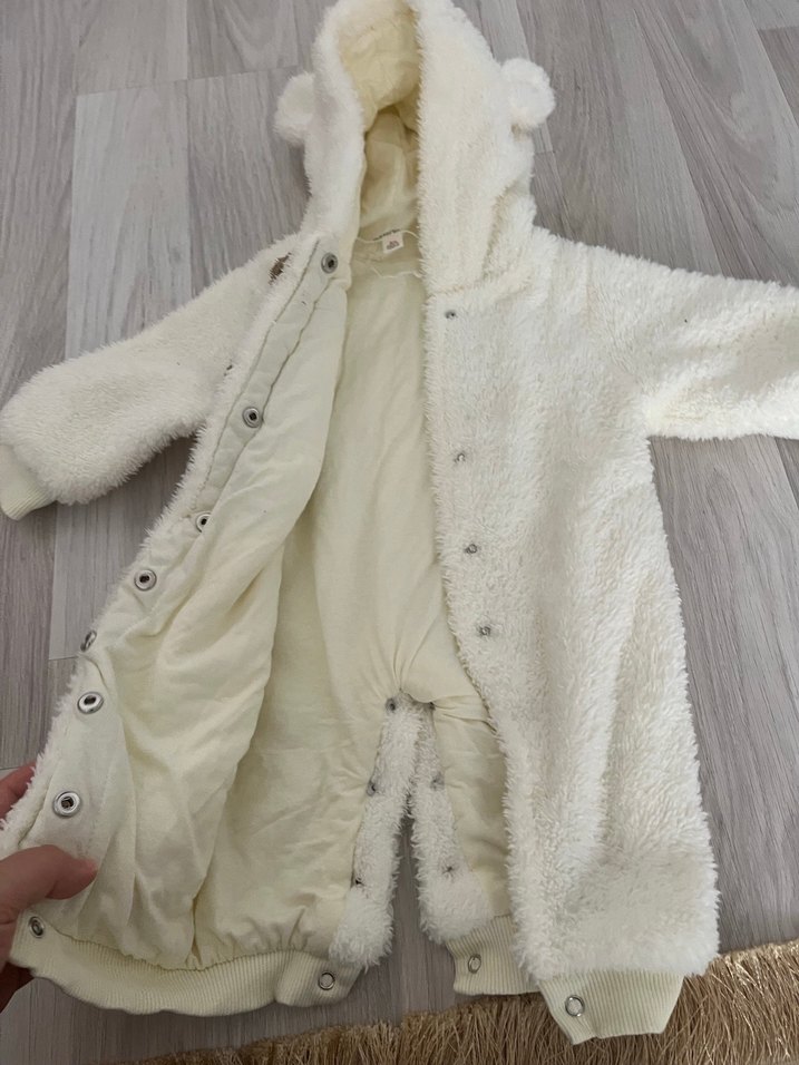 Kürklü Beyaz Bebek Tulumu - Görsel 3