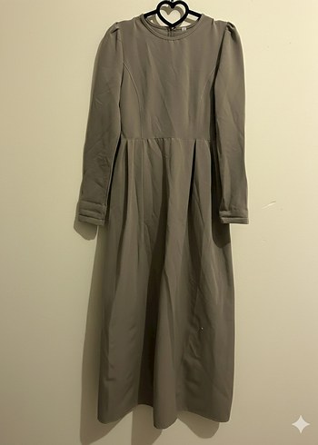 Bej Uzun Keten Elbise, Yüksek Yakalı, Salaş - Görsel 2