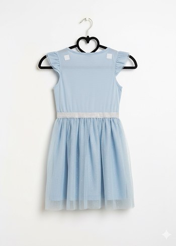 Kız Çocuk Mavi Baskılı Fırfırlı Elbise - Görsel 2