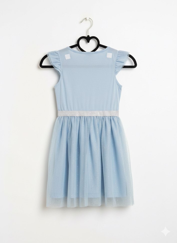Kız Çocuk Mavi Baskılı Fırfırlı Elbise - Görsel 2