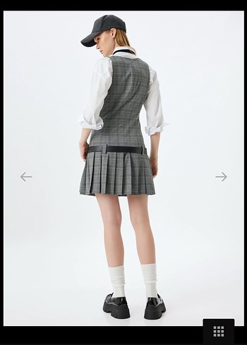 Gri Kareli Kemerli Mini Elbise - Görsel 2