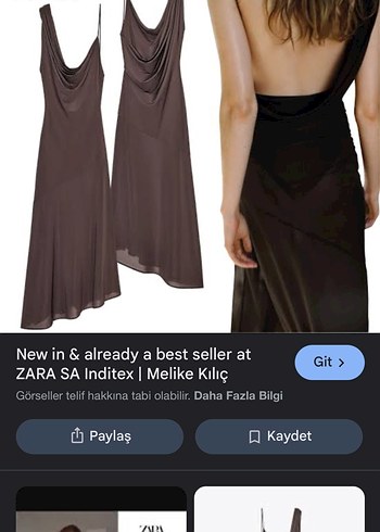 Zara Drapeli V Yaka Uzun kahverengi Elbise - Görsel 4