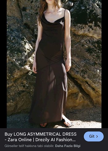 Zara Drapeli V Yaka Uzun kahverengi Elbise - Görsel 2