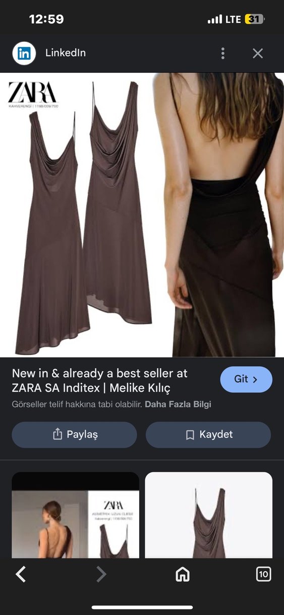 Zara Drapeli V Yaka Uzun kahverengi Elbise - Görsel 4