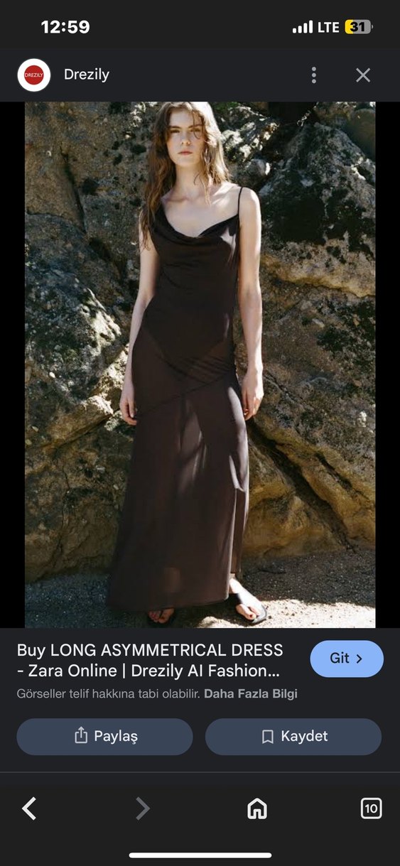 Zara Drapeli V Yaka Uzun kahverengi Elbise - Görsel 2