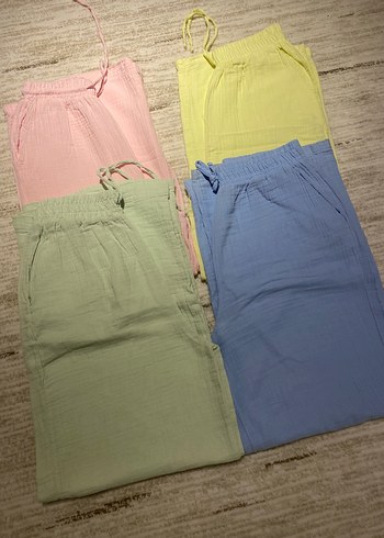 Diğer 4 Lu Pastel Renkli Rahat Muslin Pantolonlar