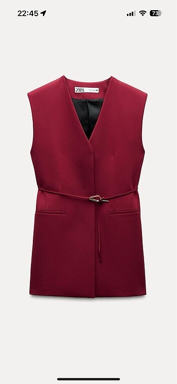 m Beden bordo Renk ZARA YIRTMAÇLI KEMERLİ YELEK