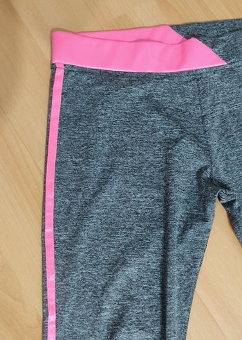Diğer Pembe Detaylı Gri Kadın Spor Tayt