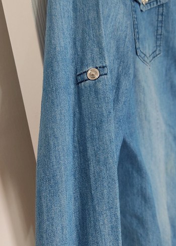 xl Beden mavi Renk Taşlı Yakalı Mavi Denim Kadın Gömlek